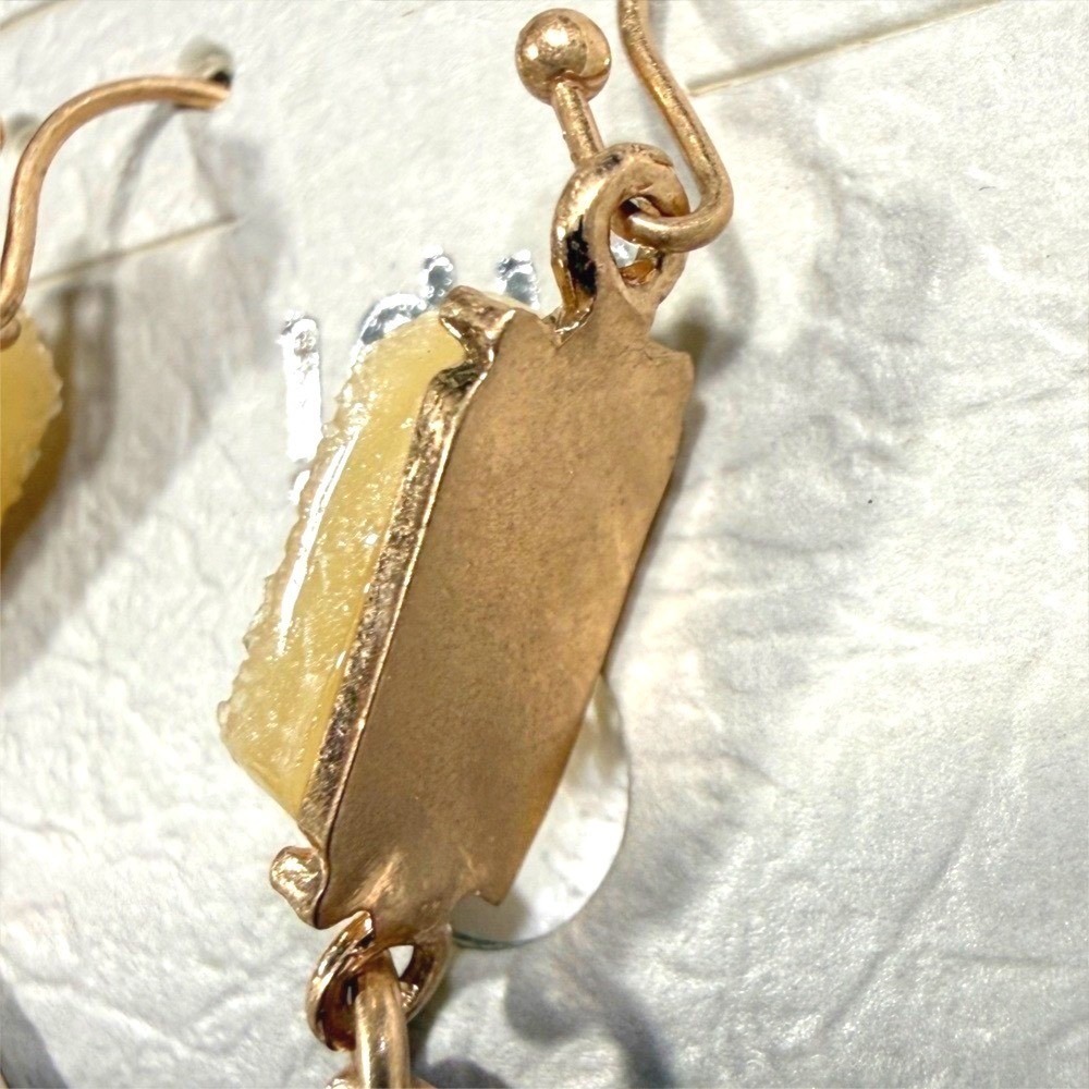 Tipi Earrings Gold Tone Teardrop Druzy Stone Dangle Drop Pierced Jewelry - Picture 4 of 6